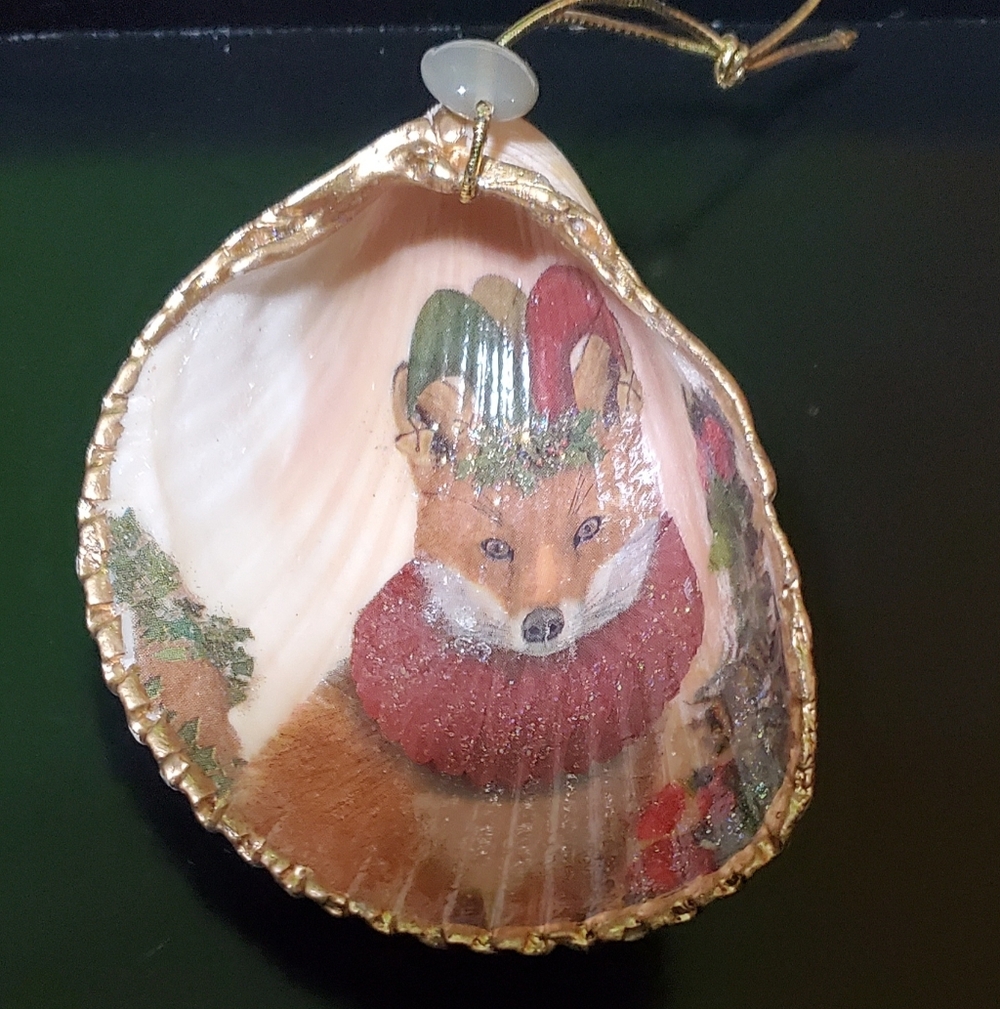 Christmas Fox Cockle Shell Ornament or Trinket Dish ⚜️💚⚜️